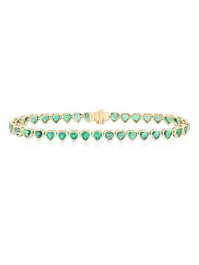 Seven Emerald Diamond 14K (or 18k upon request) Yellow Gold Tennis Bracelet